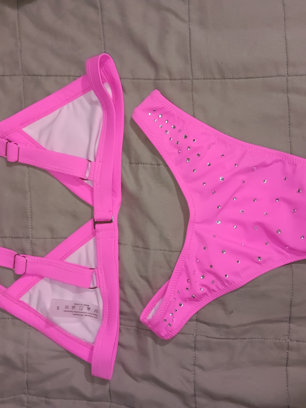 Hot Pink Rhinestone Triangle Bikini Set - Picture 2 of 4
